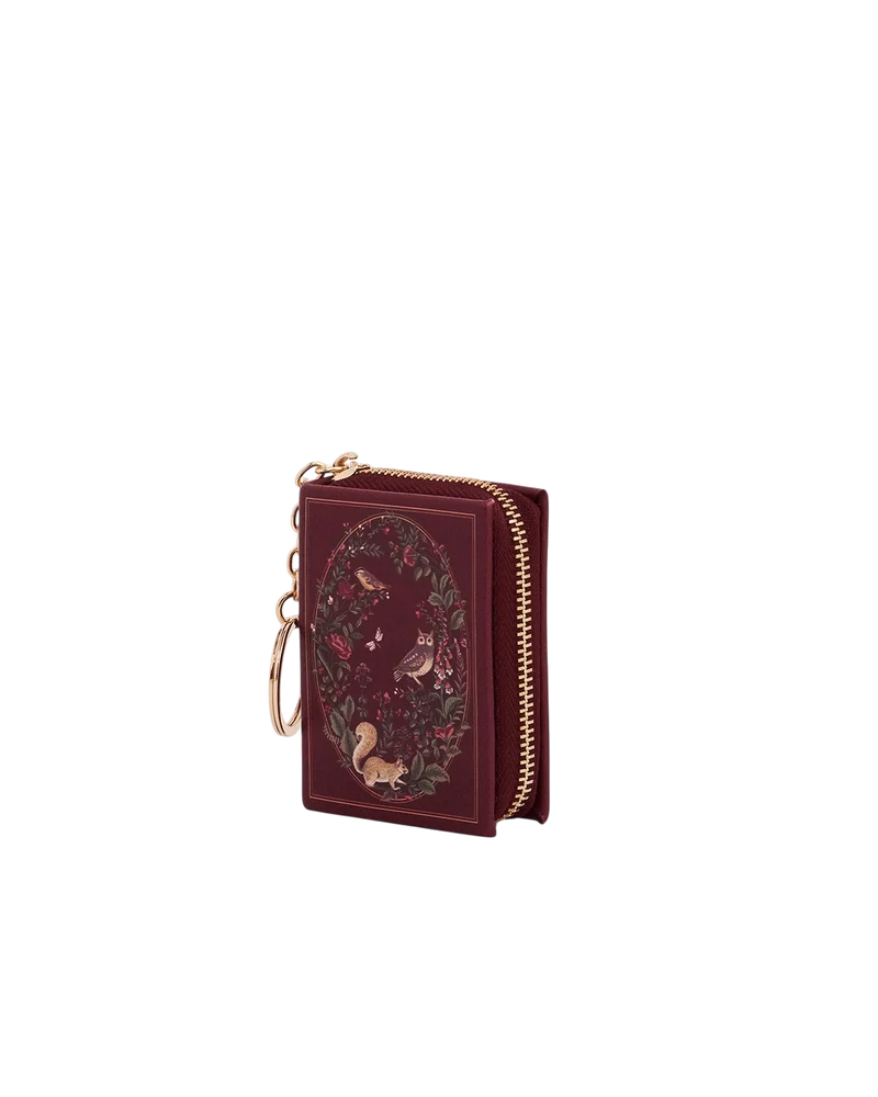 Meadow Print Book Clip On Coin Purse in Burgundy