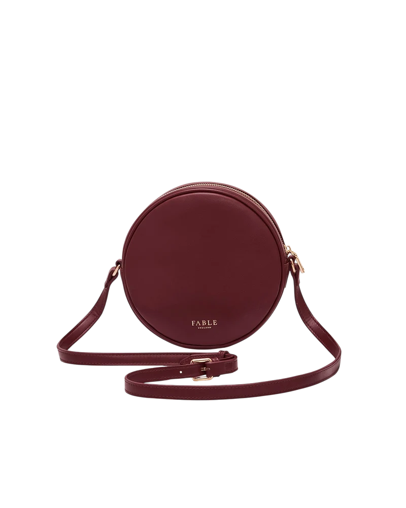 Chloe Owl Embroidered Circle Bag in Burgundy