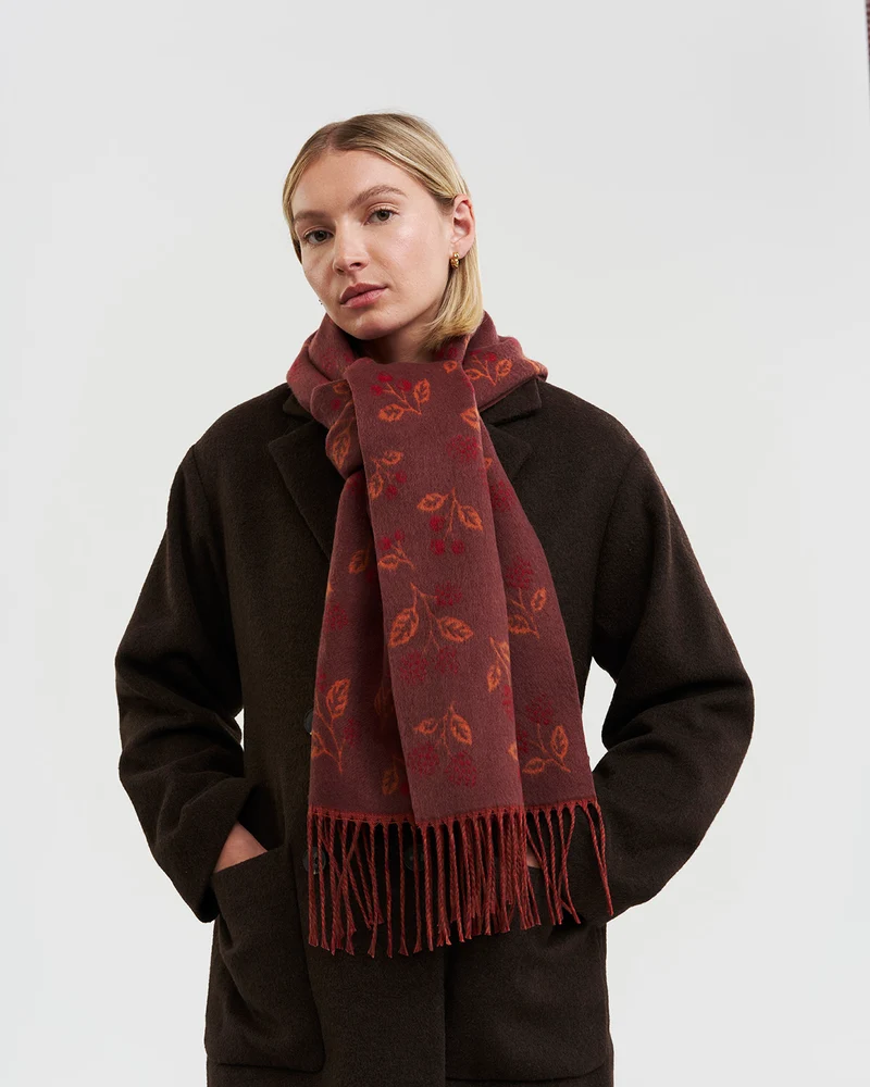Blackberry Long Jacquard Scarf in Burgundy
