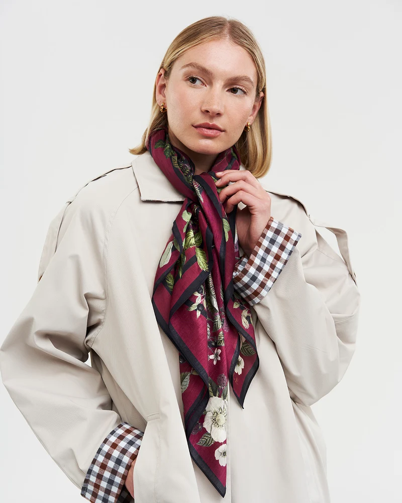Orla Narrative Medium Square Scarf in Burgundy