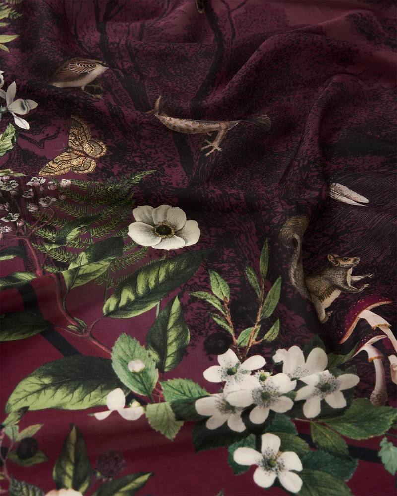 Orla Narrative Medium Square Scarf in Burgundy