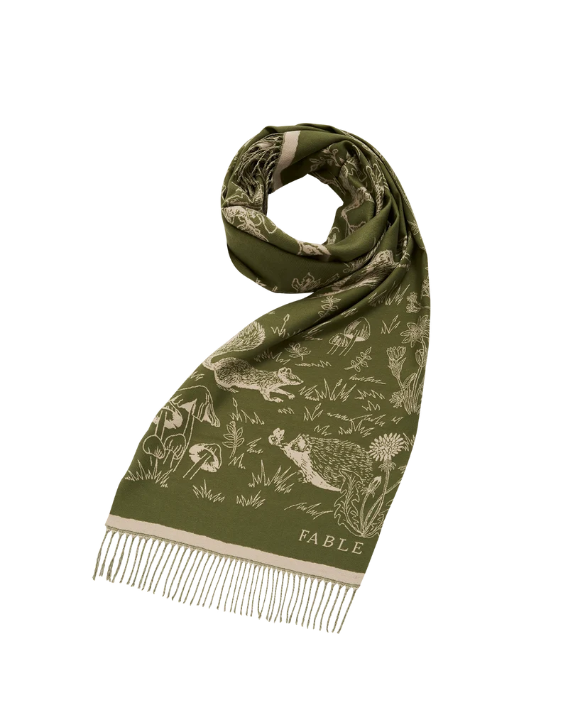 Woodland Scene Check Jacquard Long Scarf in Khaki