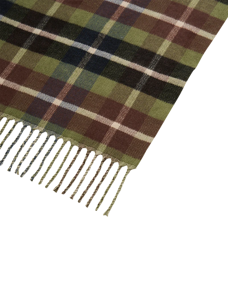 Woodland Scene Check Jacquard Long Scarf in Khaki