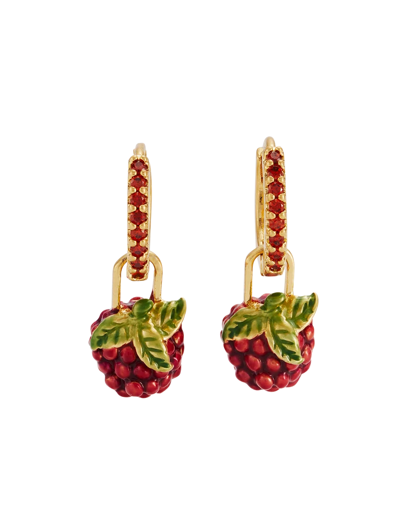 Orla Raspberry Huggie Earrings in Gold