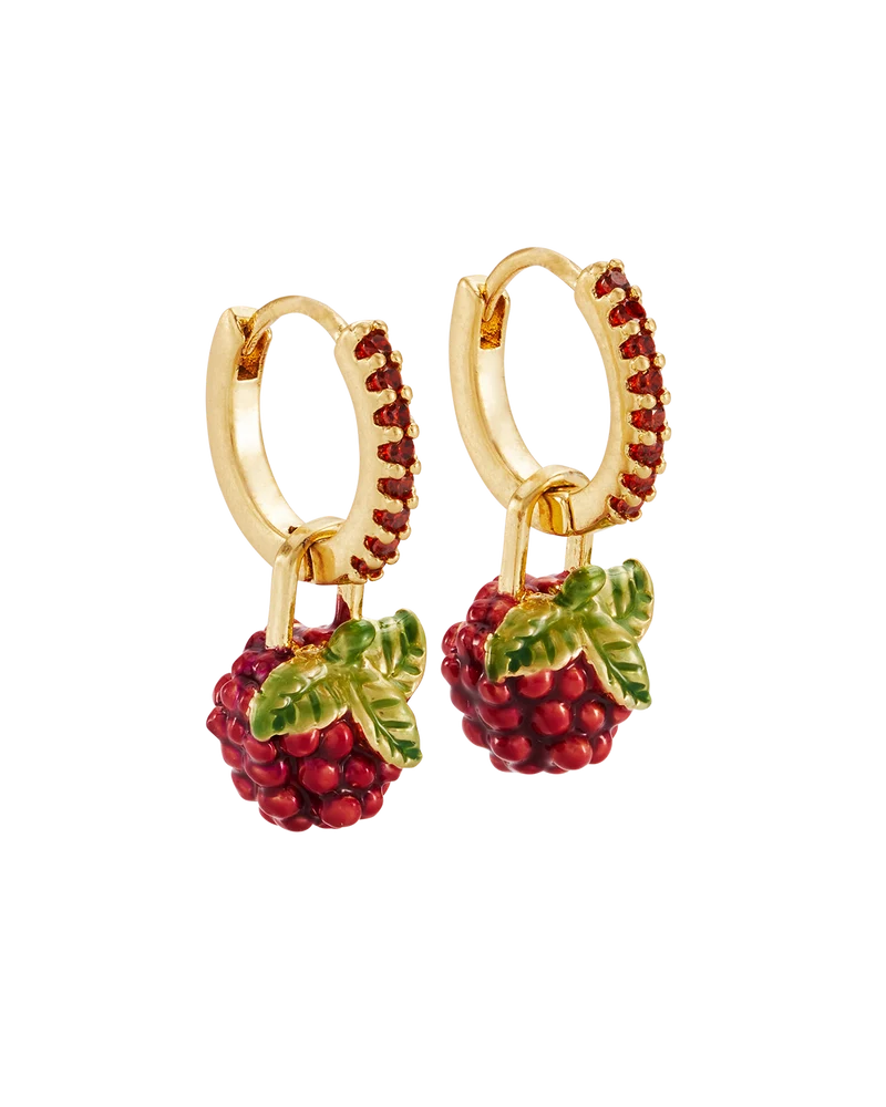 Orla Raspberry Huggie Earrings in Gold