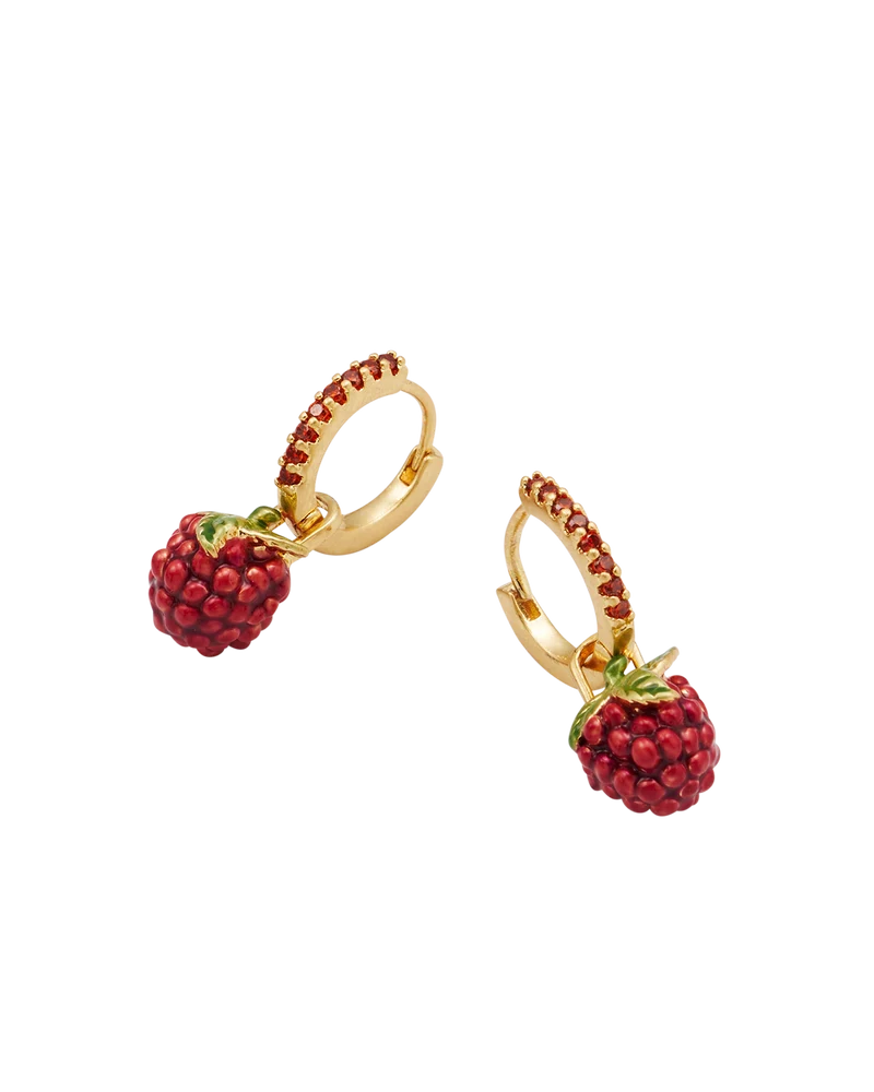 Orla Raspberry Huggie Earrings in Gold