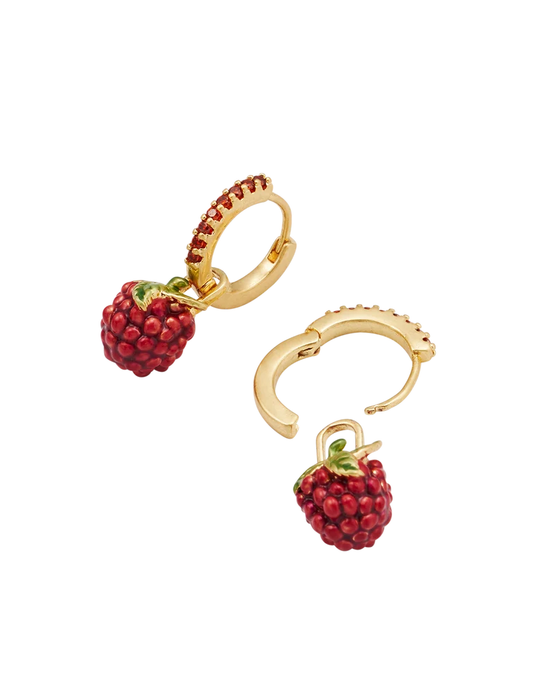 Orla Raspberry Huggie Earrings in Gold