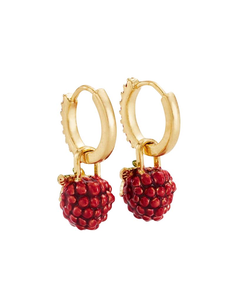 Orla Raspberry Huggie Earrings in Gold