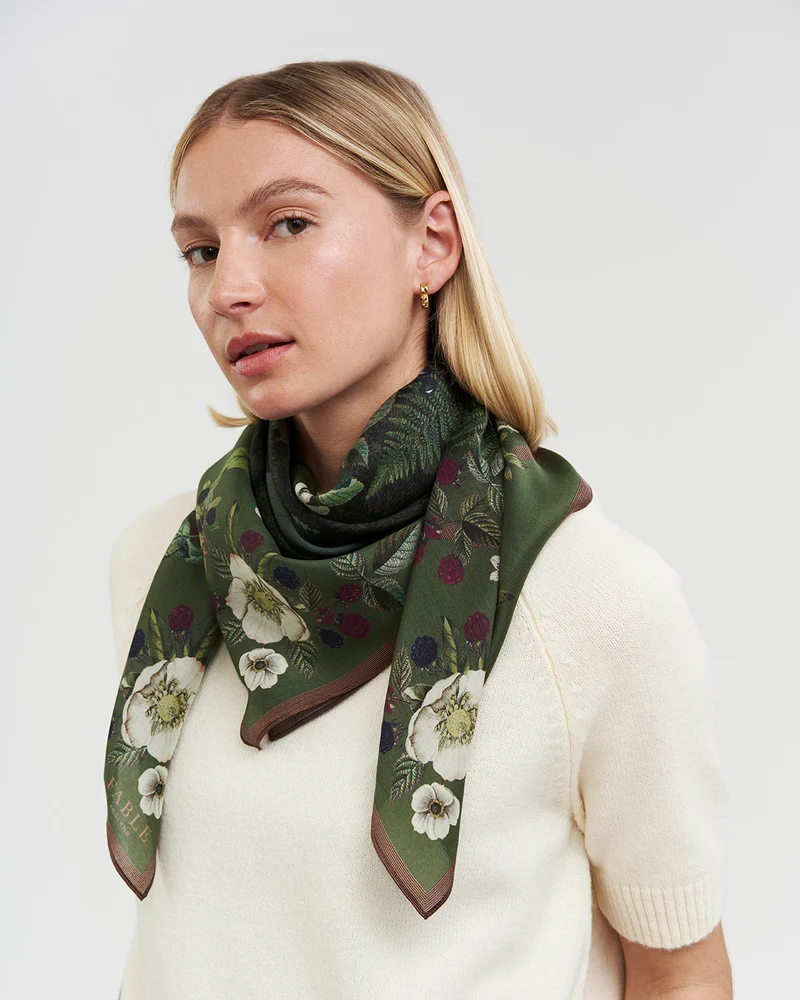 Orla Narrative Square Scarf in Khaki
