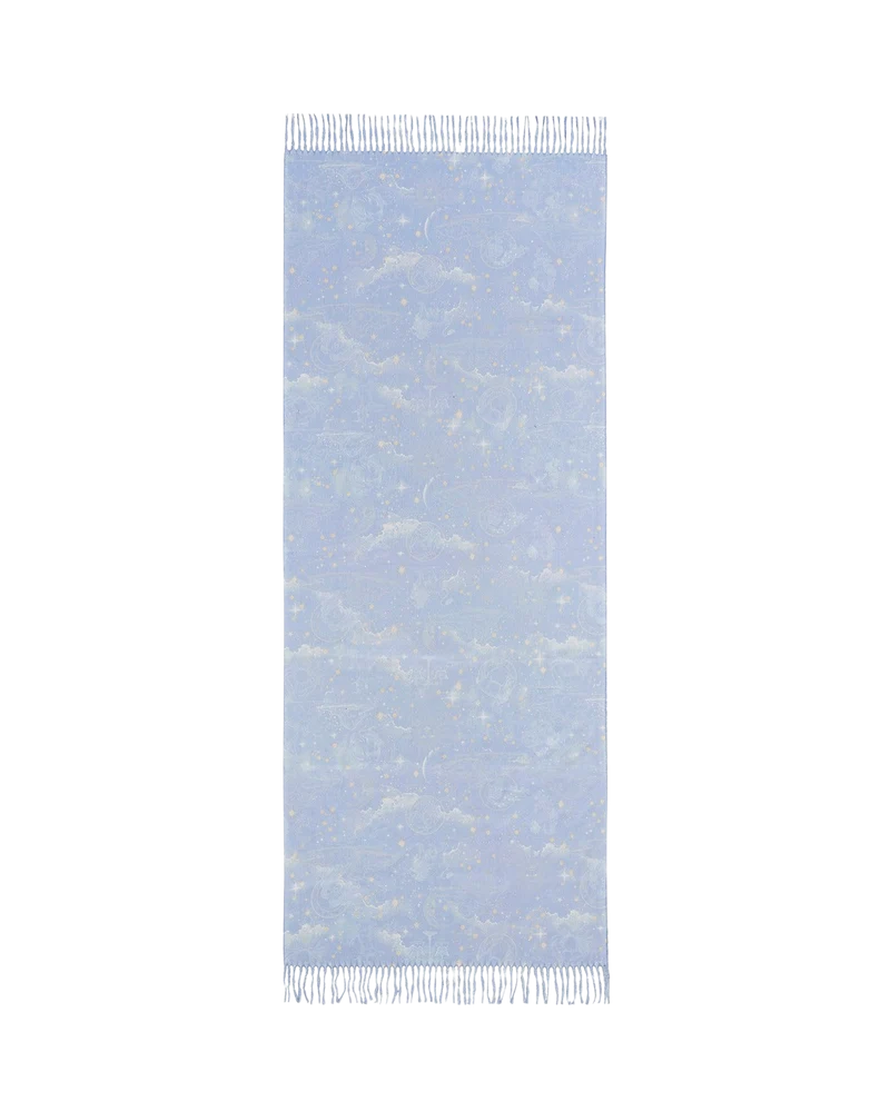 Zodiac Long Fringed Scarf in Blue