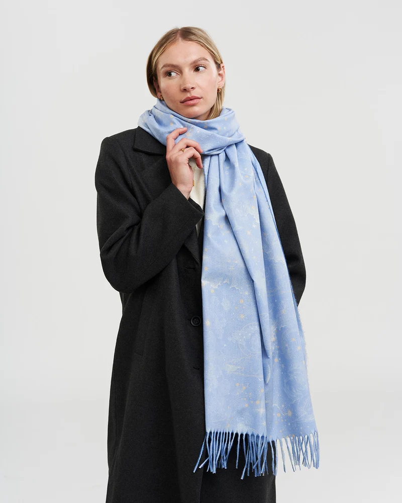 Zodiac Long Fringed Scarf in Blue