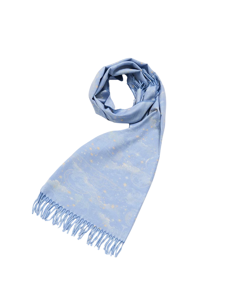 Zodiac Long Fringed Scarf in Blue