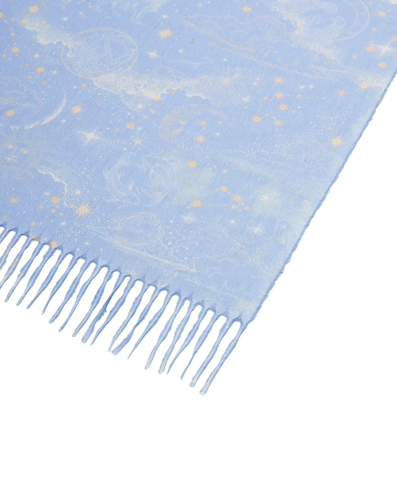 Zodiac Long Fringed Scarf in Blue