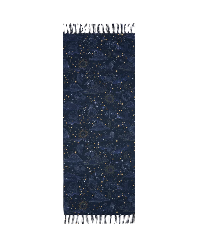 Zodiac Long Fringed Scarf in Navy
