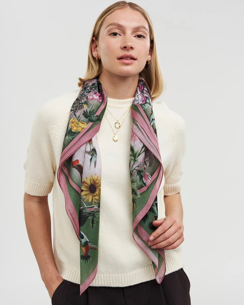 Khaki Circe Silk Blend Medium Square Scarf