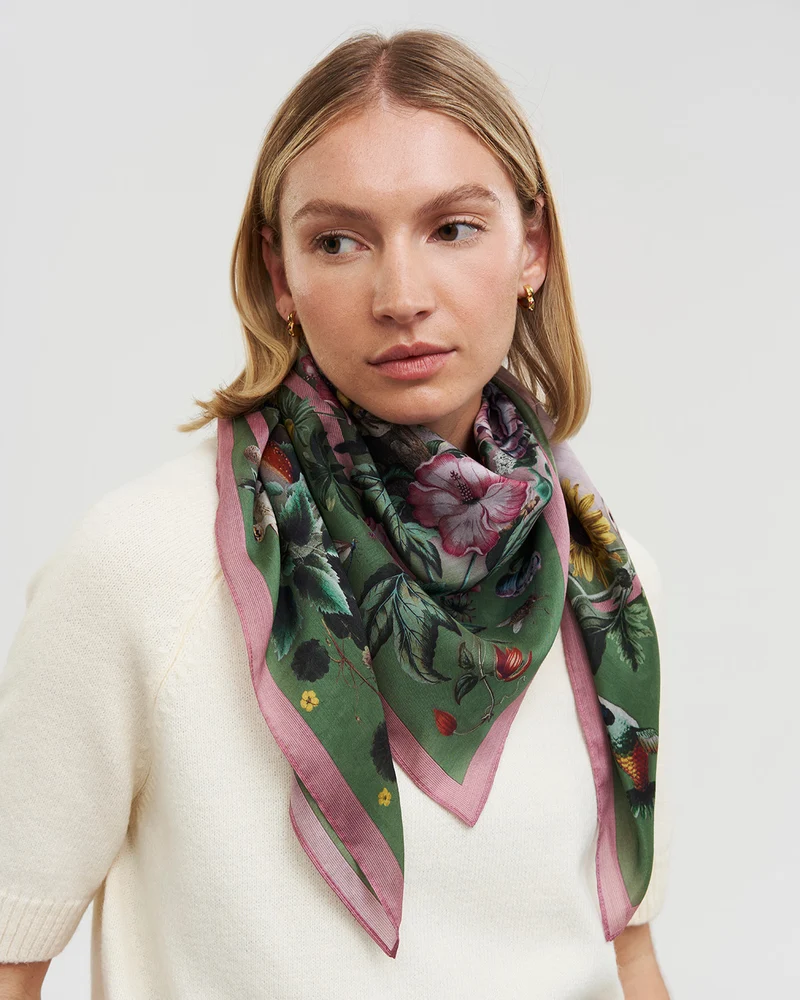 Khaki Circe Silk Blend Medium Square Scarf