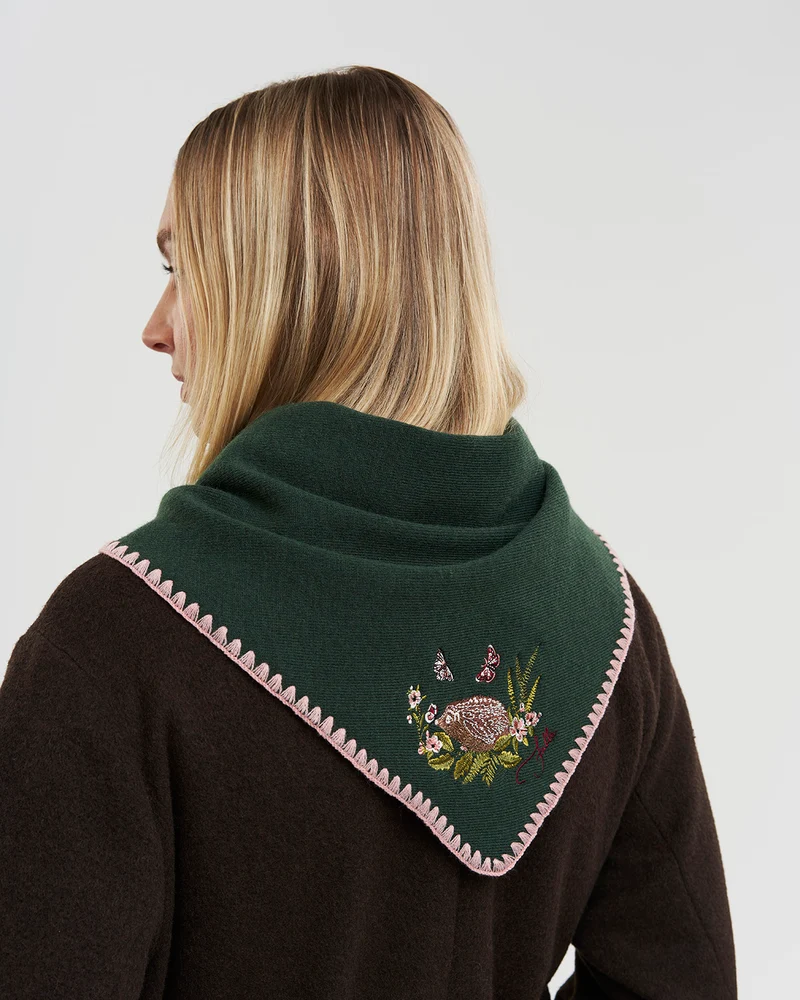 Hedgehog Triangle Scarf in Forest Green