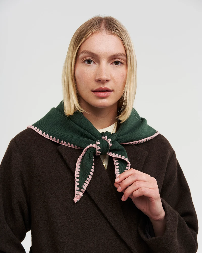 Hedgehog Triangle Scarf in Forest Green