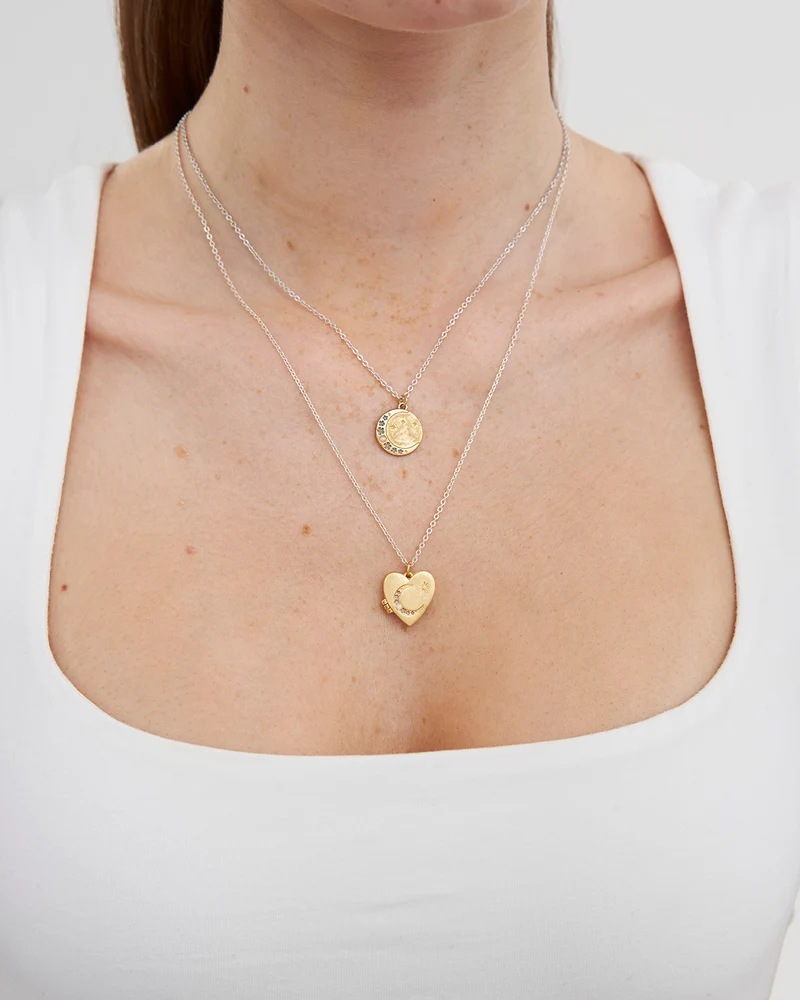 Selene Moon & Periwinkle Locket Necklace in Gold