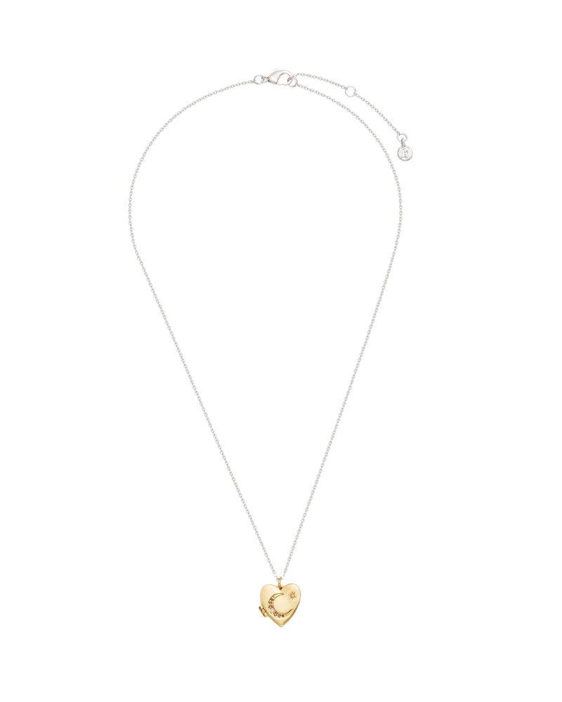Selene Moon & Periwinkle Locket Necklace in Gold