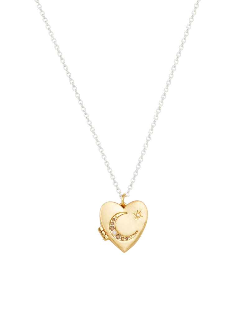 Selene Moon & Periwinkle Locket Necklace in Gold