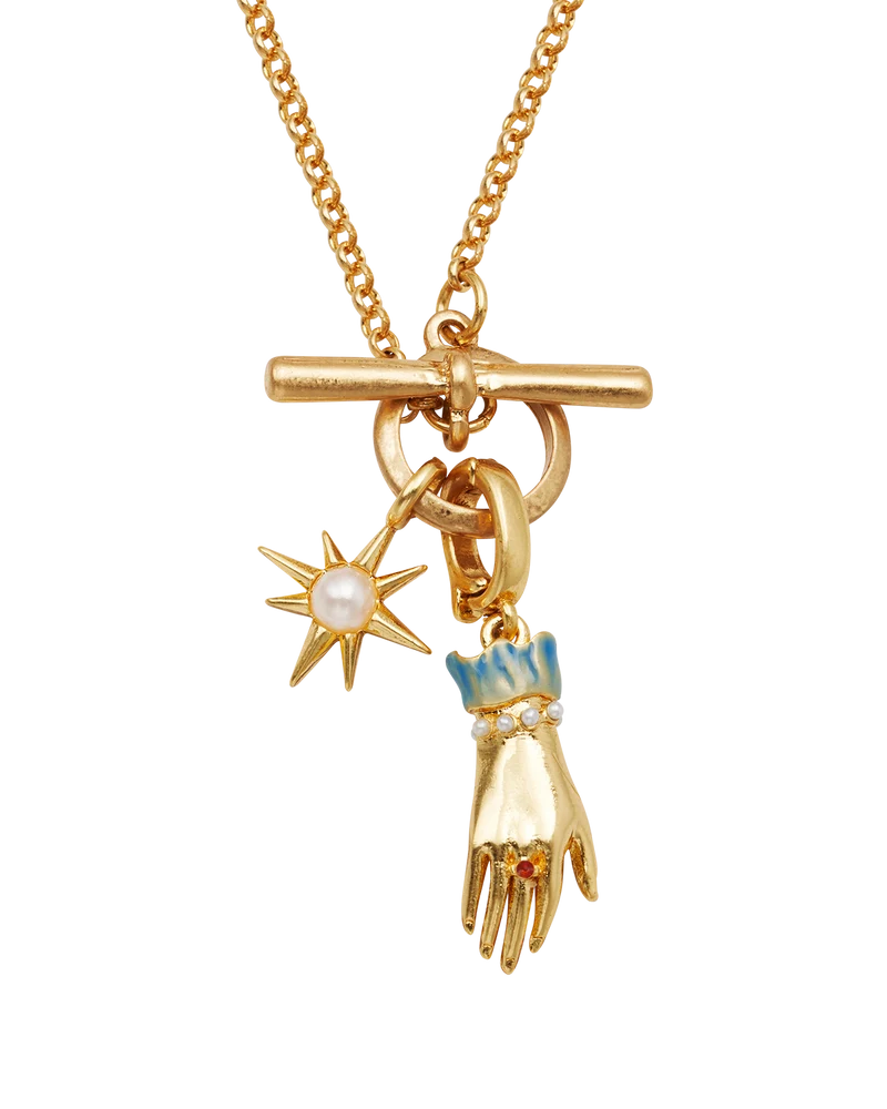 Palm Of Your Hand Pearl Toggle Necklace in Gold