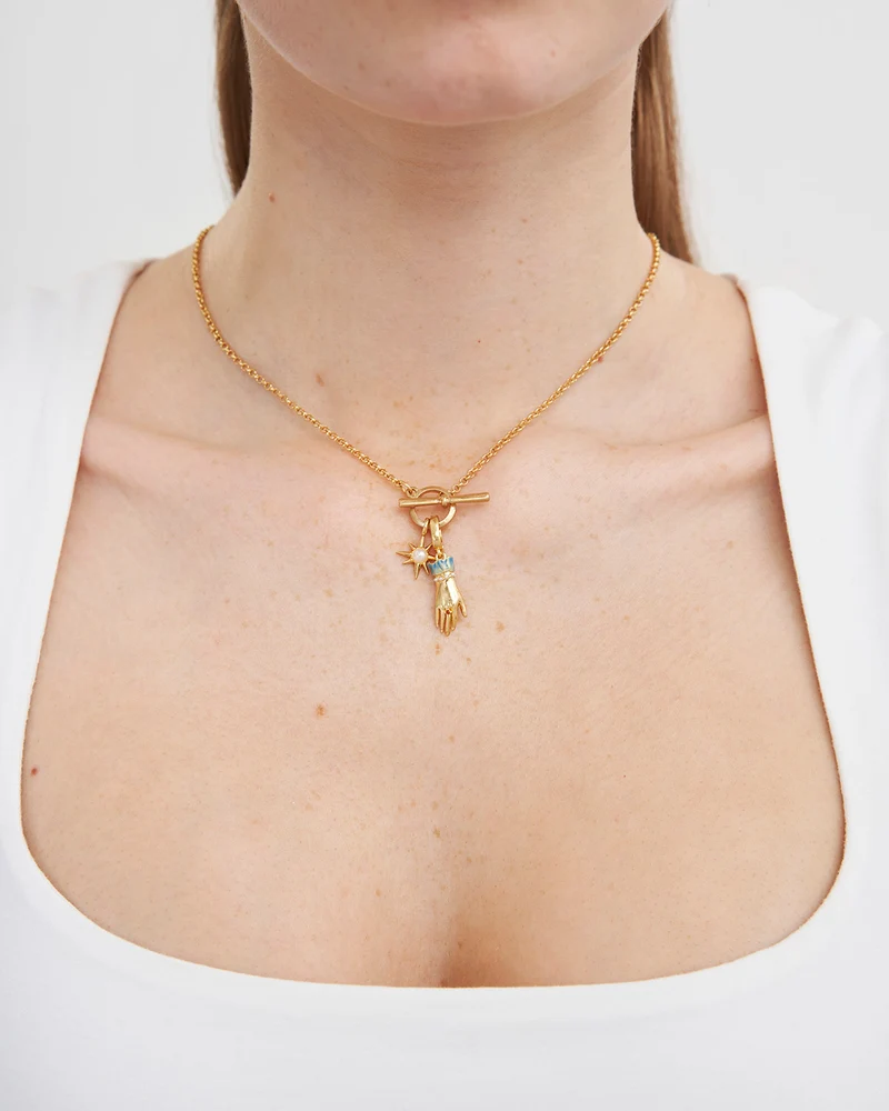 Palm Of Your Hand Pearl Toggle Necklace in Gold