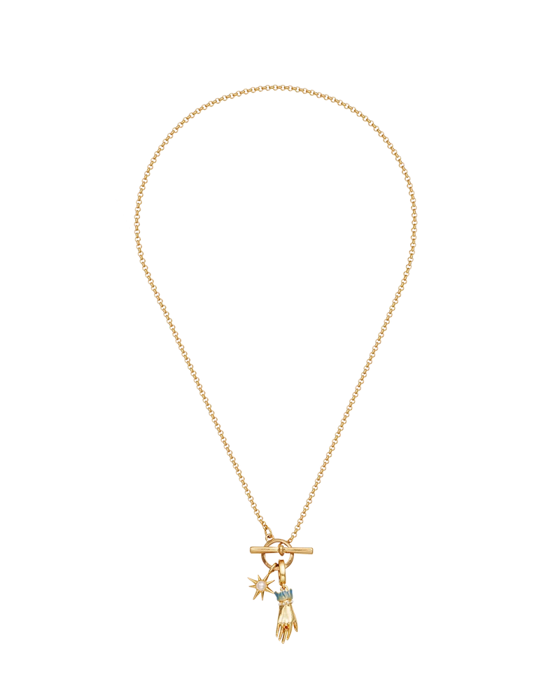 Palm Of Your Hand Pearl Toggle Necklace in Gold