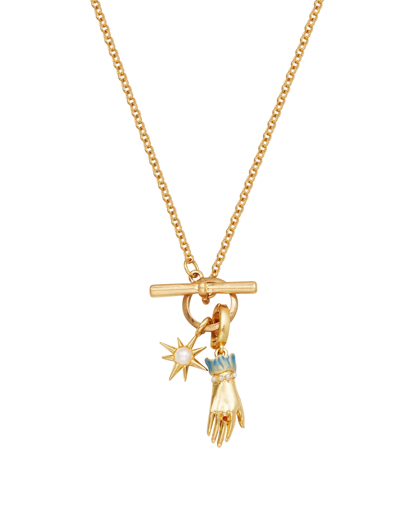 Palm Of Your Hand Pearl Toggle Necklace in Gold