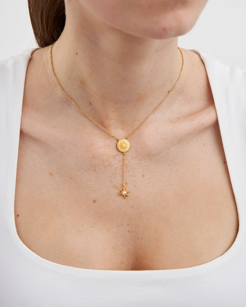 Sun Lariat Necklace in Gold