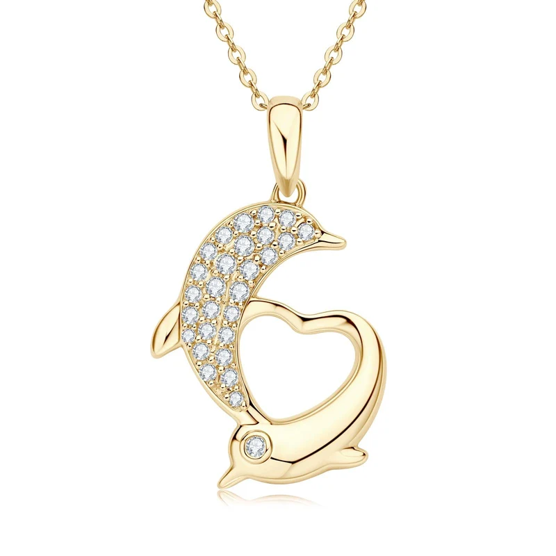 Gold Dolphin Premium Moissanite Anhänger Halskette