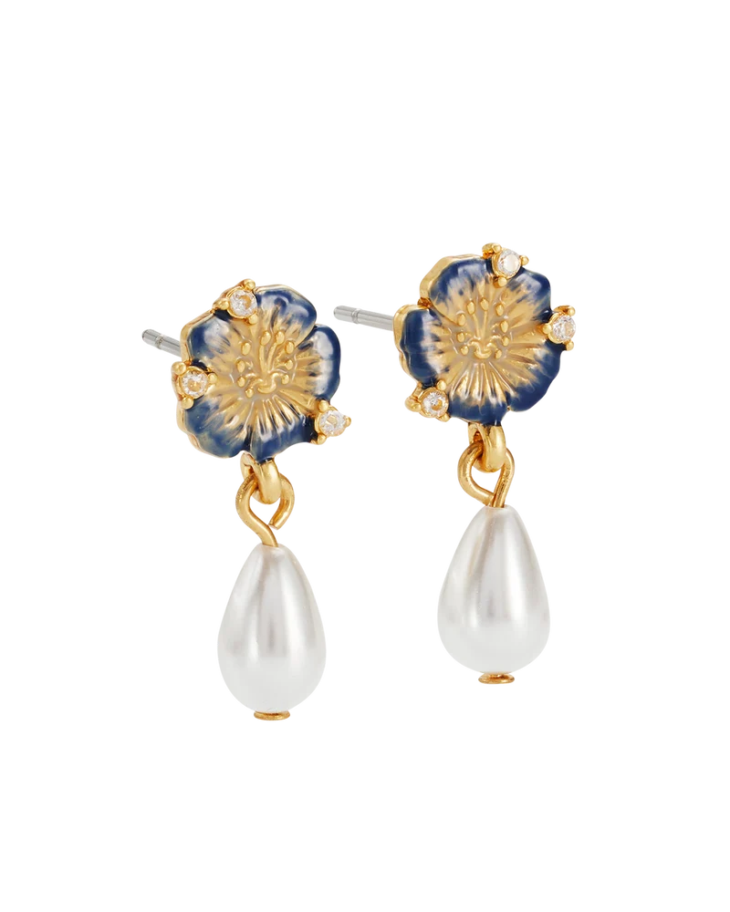 Larkspur & Pearl Drop Earrings in Gold