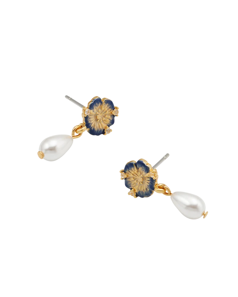 Larkspur & Pearl Drop Earrings in Gold