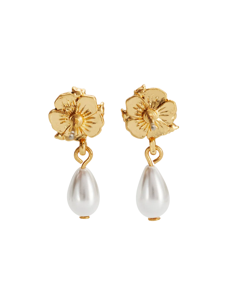 Larkspur & Pearl Drop Earrings in Gold