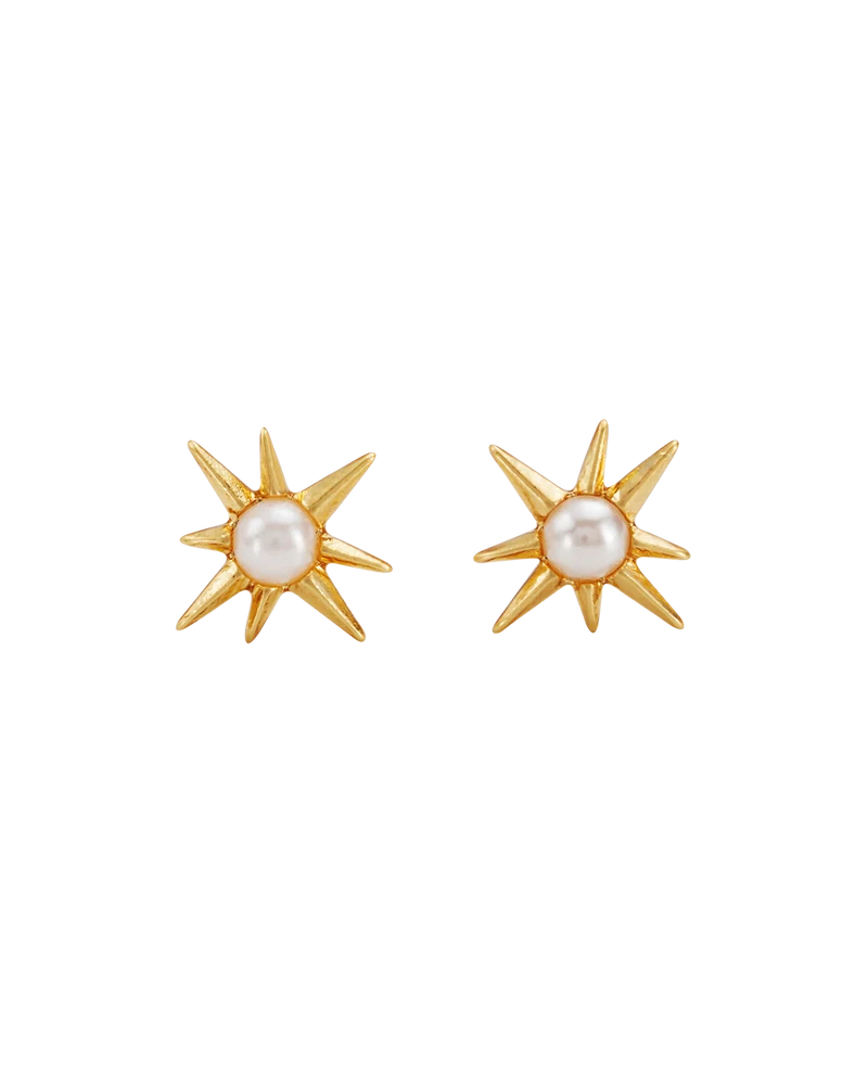 Star Pearl Stud Earrings in Gold