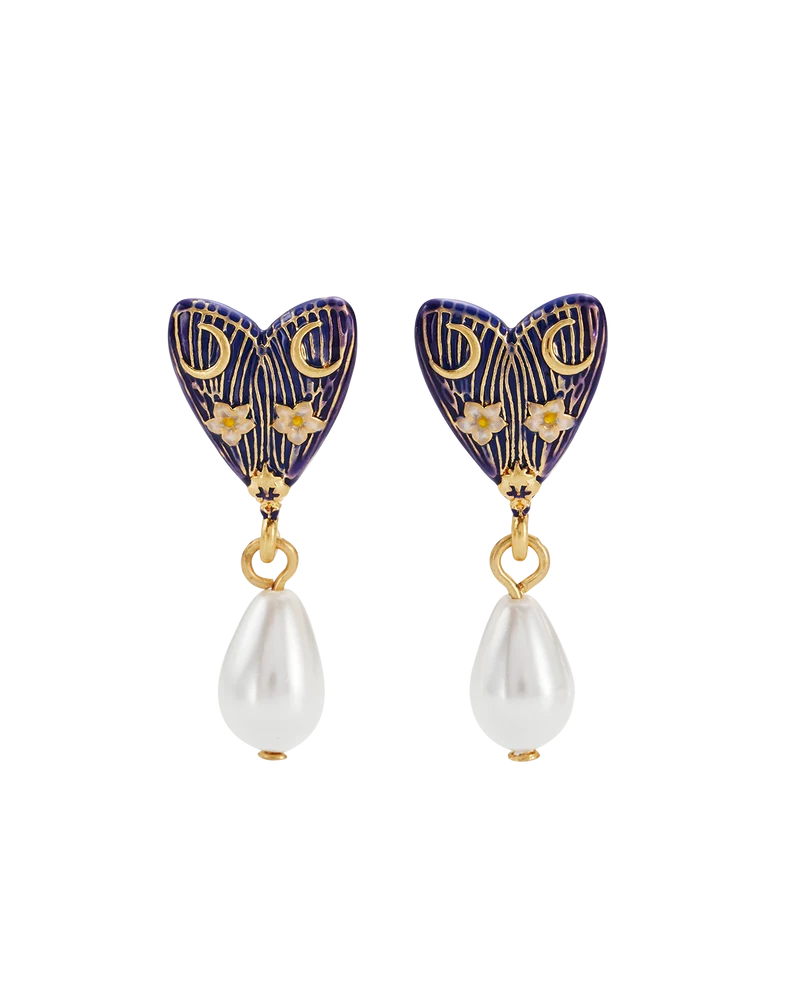 Jasmine Moon Butterfly & Pearl Earrings in Gold