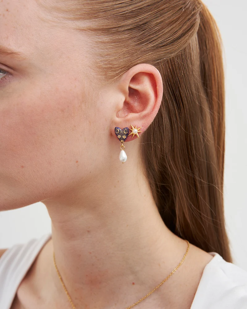 Jasmine Moon Butterfly & Pearl Earrings in Gold