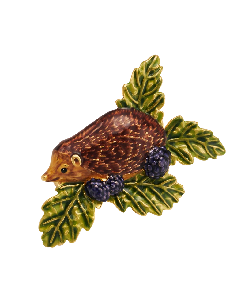 Hedgehog & Blackberry Brooch in Gold