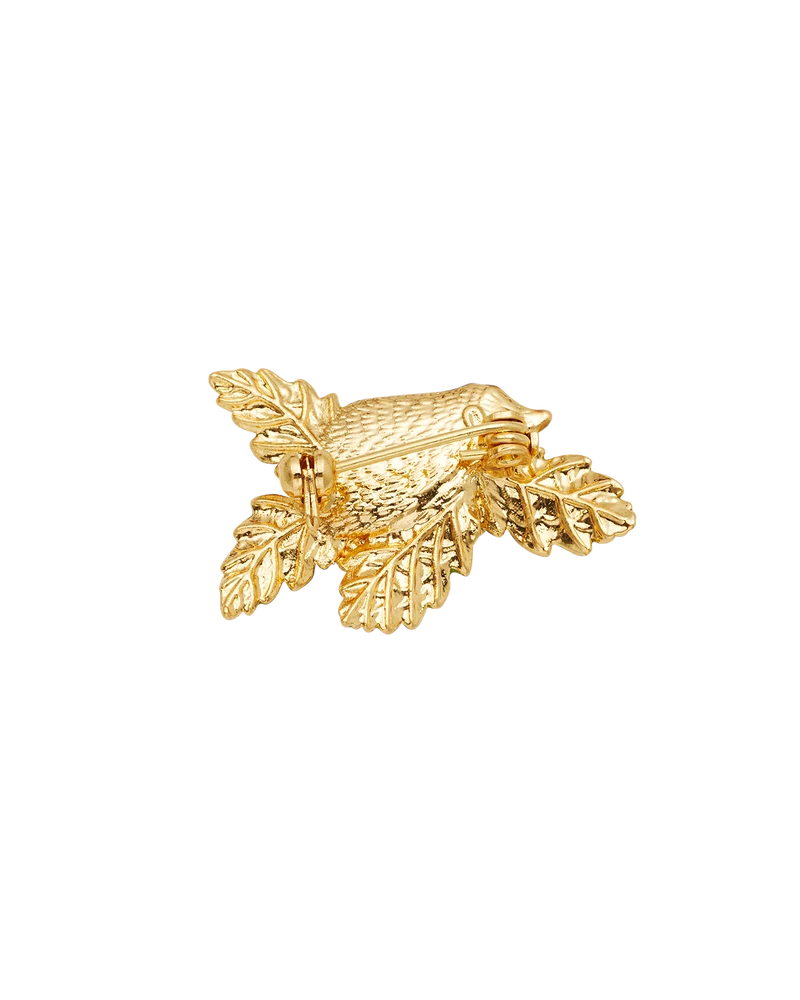 Hedgehog & Blackberry Brooch in Gold