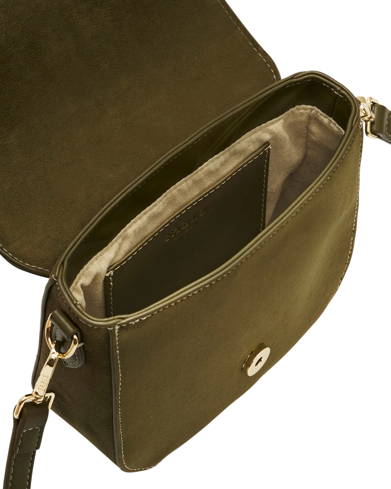 Beth Faux Suede Saddle Bag in Khaki