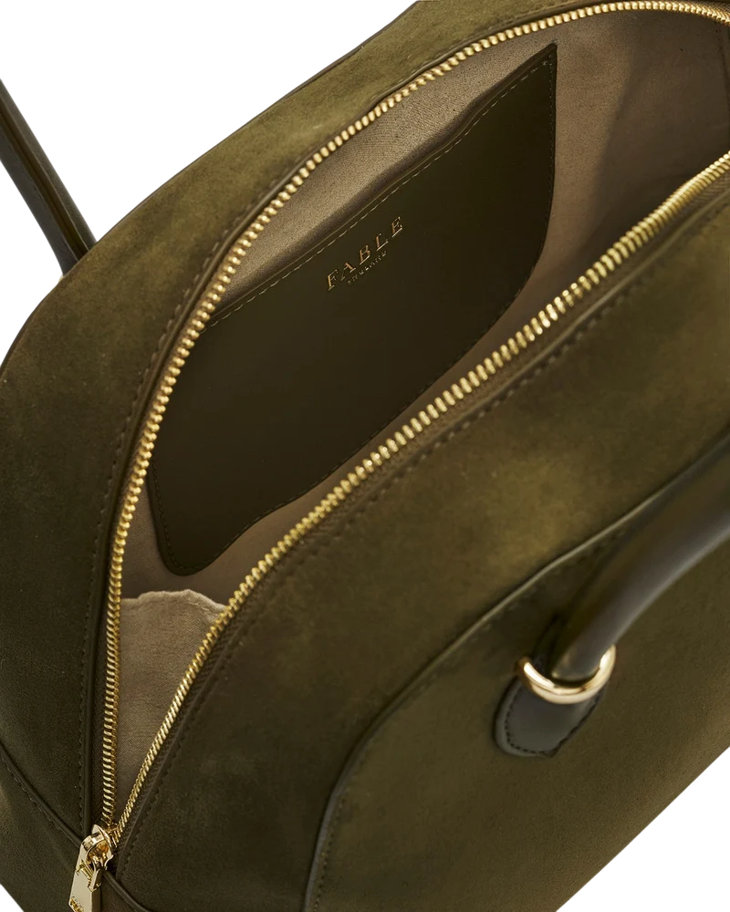 Amelia Faux Suede Shoulder Bag in Khaki