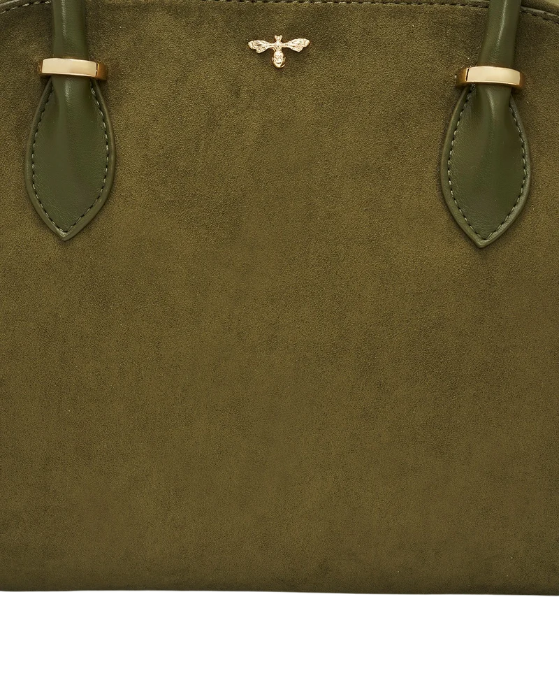 Amelia Faux Suede Shoulder Bag in Khaki