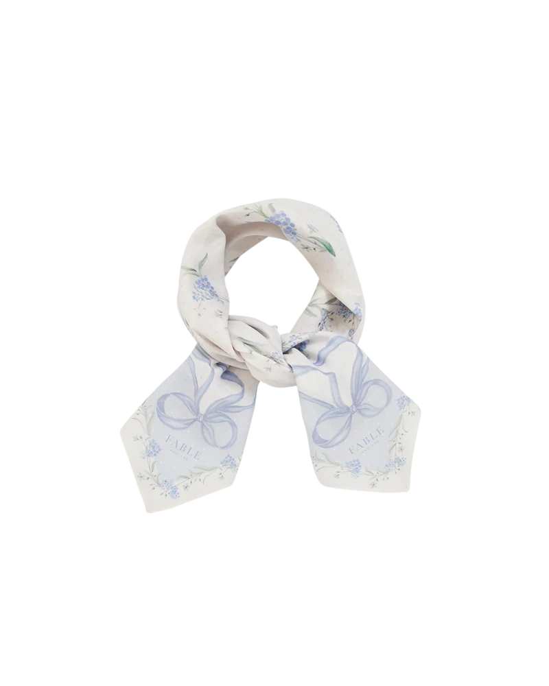 Bow & Floral Square Scarf in Blue