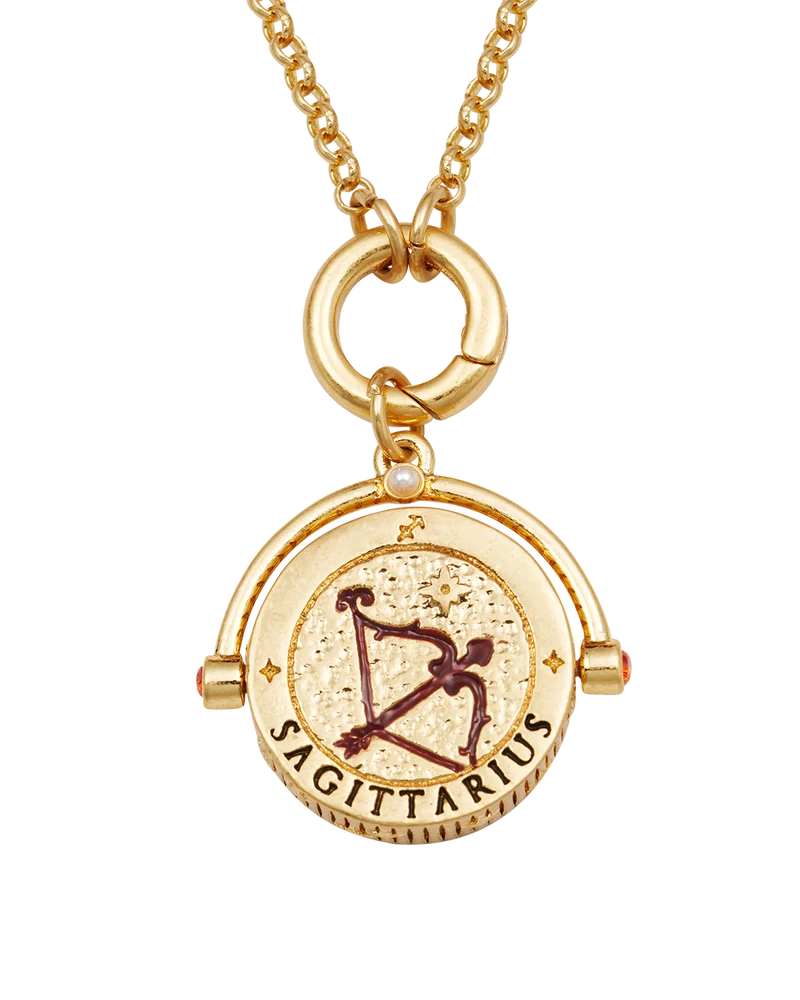 Sagittarius Zodiac Spinner Necklace in Gold