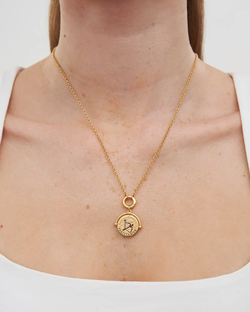 Sagittarius Zodiac Spinner Necklace in Gold