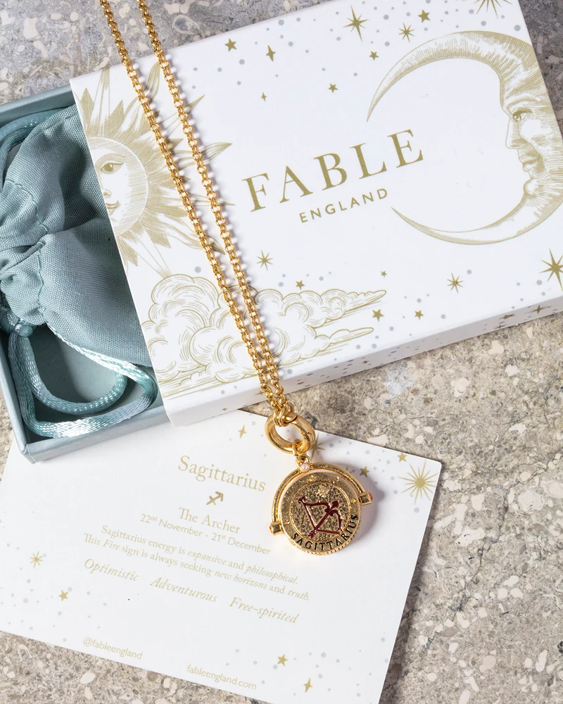 Sagittarius Zodiac Spinner Necklace in Gold