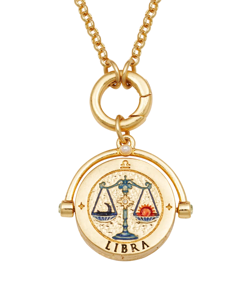 Libra Zodiac Spinner Necklace in Gold