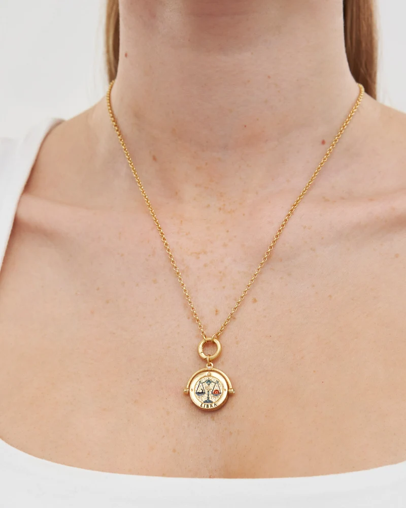 Libra Zodiac Spinner Necklace in Gold