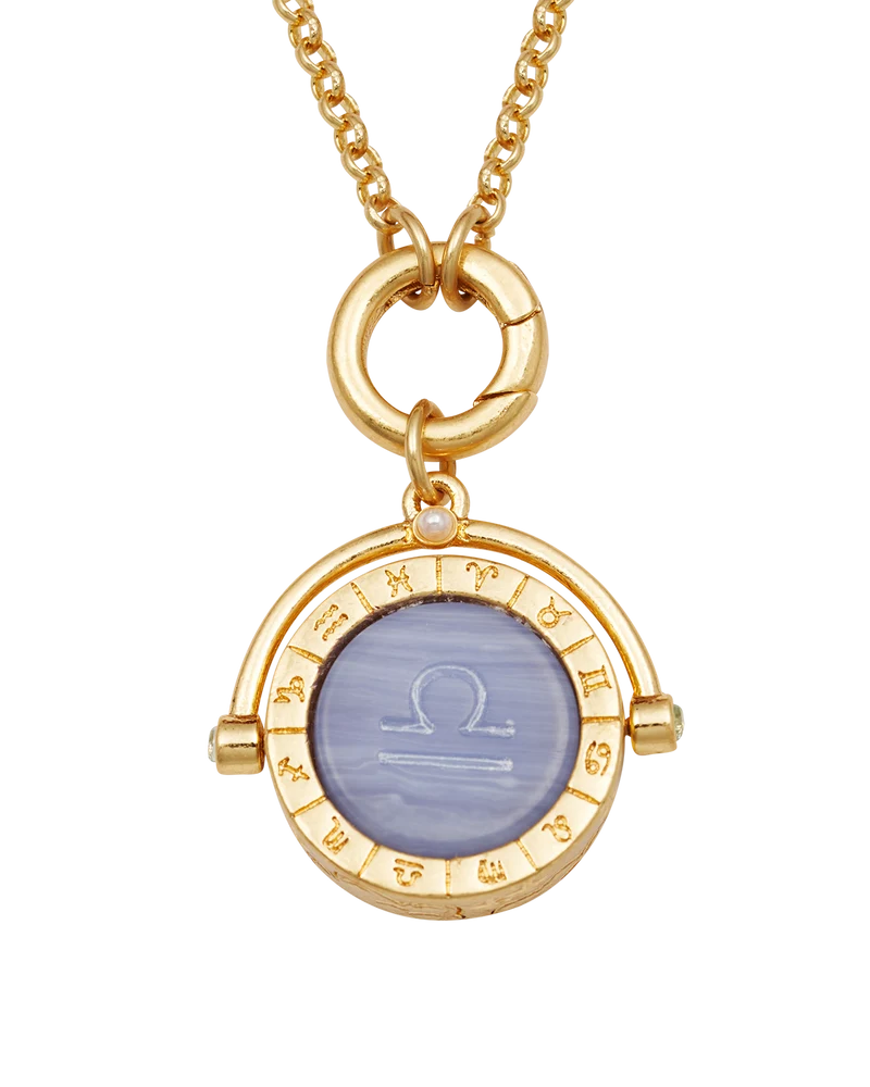 Libra Zodiac Spinner Necklace in Gold