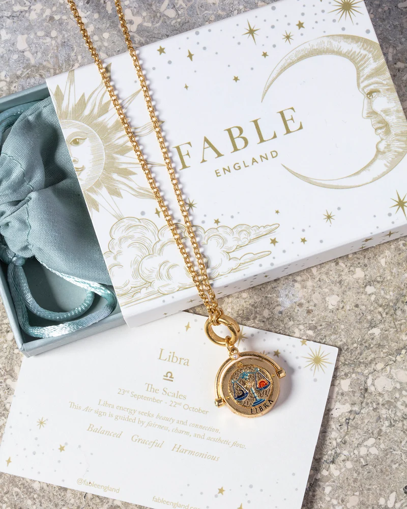 Libra Zodiac Spinner Necklace in Gold